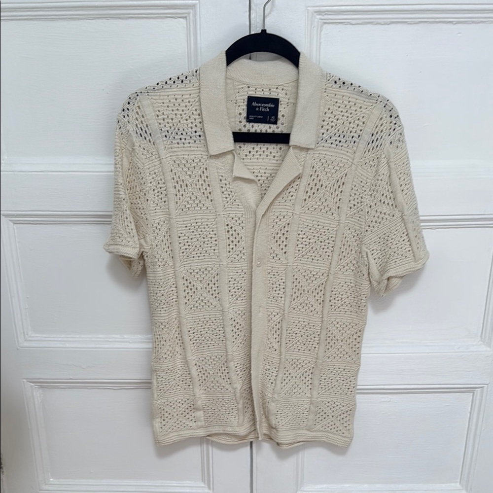 Abercrombie & Fitch Ivory Crochet Button-Up